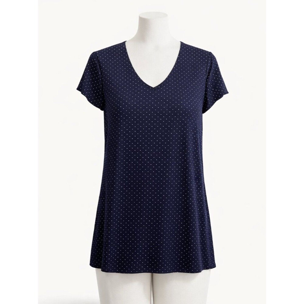 Shannon Ford NY Top - Navy with Silver Embossed Dots - Size Small - EUC